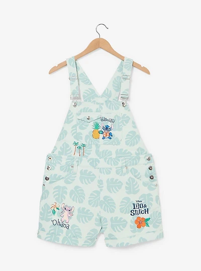Disney Lilo & Stitch Palm Frond Allover Print Women's Plus Short Overalls - BoxLunch Exclusive