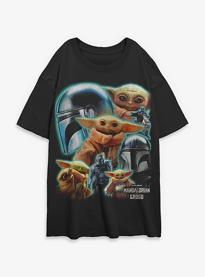Star Wars: The Mandalorian And Grogu & Cosmic Collage Womens Oversized T-Shirt Box Lunch Exclusive