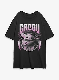 Star Wars The Mandalorian Grogu Flames Metal Icon Womens Oversized T-Shirt Box Lunch Exclusive