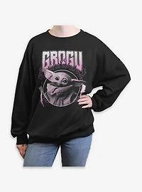 Star Wars The Mandalorian Grogu Flames Metal Icon Womens Oversized Sweatshirt Box Lunch Exclusive