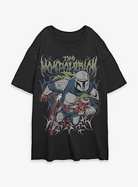 Star Wars: The Mandalorian And Grogu & Duo Hunters Metal Font Style Womens Oversized T-Shirt Box Lunch Exclusive