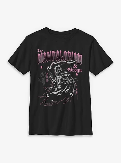 Star Wars: The Mandalorian And Grogu & Goth Font Style Youth T-Shirt Box Lunch Exclusive