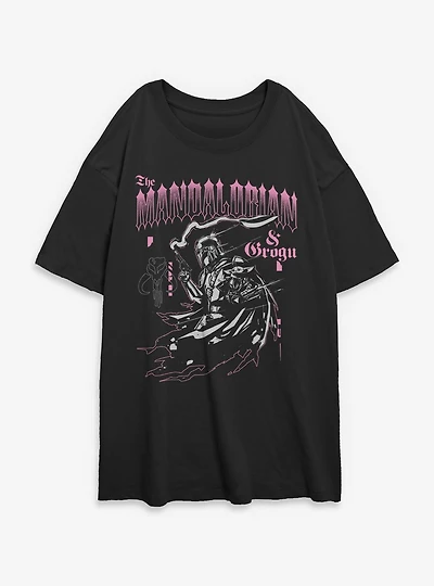 Star Wars: The Mandalorian And Grogu & Goth Font Style Womens Oversized T-Shirt Box Lunch Exclusive