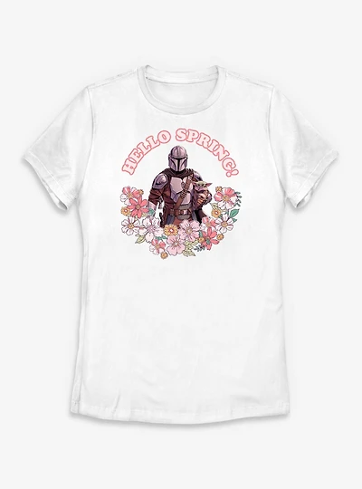 Star Wars The Mandalorian Hello Spring & Grogu Womens T-Shirt