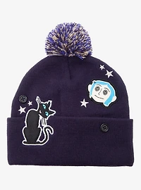 Coraline Icon Patches Pom Pom Beanie - BoxLunch Exclusive