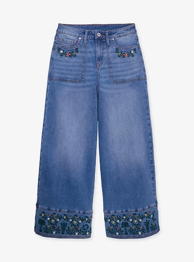 the Lord of Rings Embroidered Women's Denim High-Waisted Wide Leg Jeans - BoxLunch Exclusive