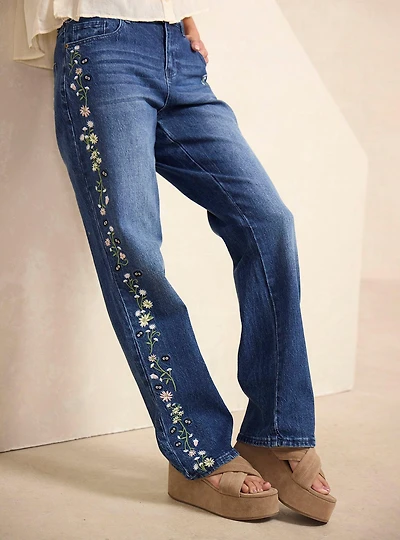 Studio Ghibli® My Neighbor Totoro Soot Sprites Floral Embroidered Women's High-Waisted Jeans - BoxLunch Exclusive