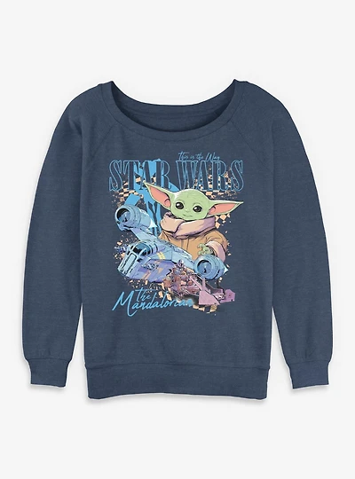 Star Wars The Mandalorian Grogu Checkered Ships Womens Slouchy Sweatshirt BoxLunch Exclusive