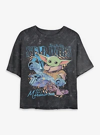 Star Wars The Mandalorian Grogu Checkered Ships Womens Mineral Wash Crop T-Shirt BoxLunch Exclusive