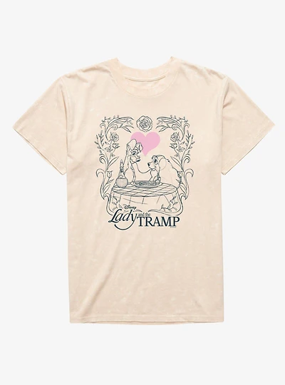 Disney Lady And The Tramp Love Spaghetti Line Art Mineral Wash T-Shirt