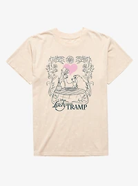 Disney Lady And The Tramp Love Spaghetti Line Art Mineral Wash T-Shirt