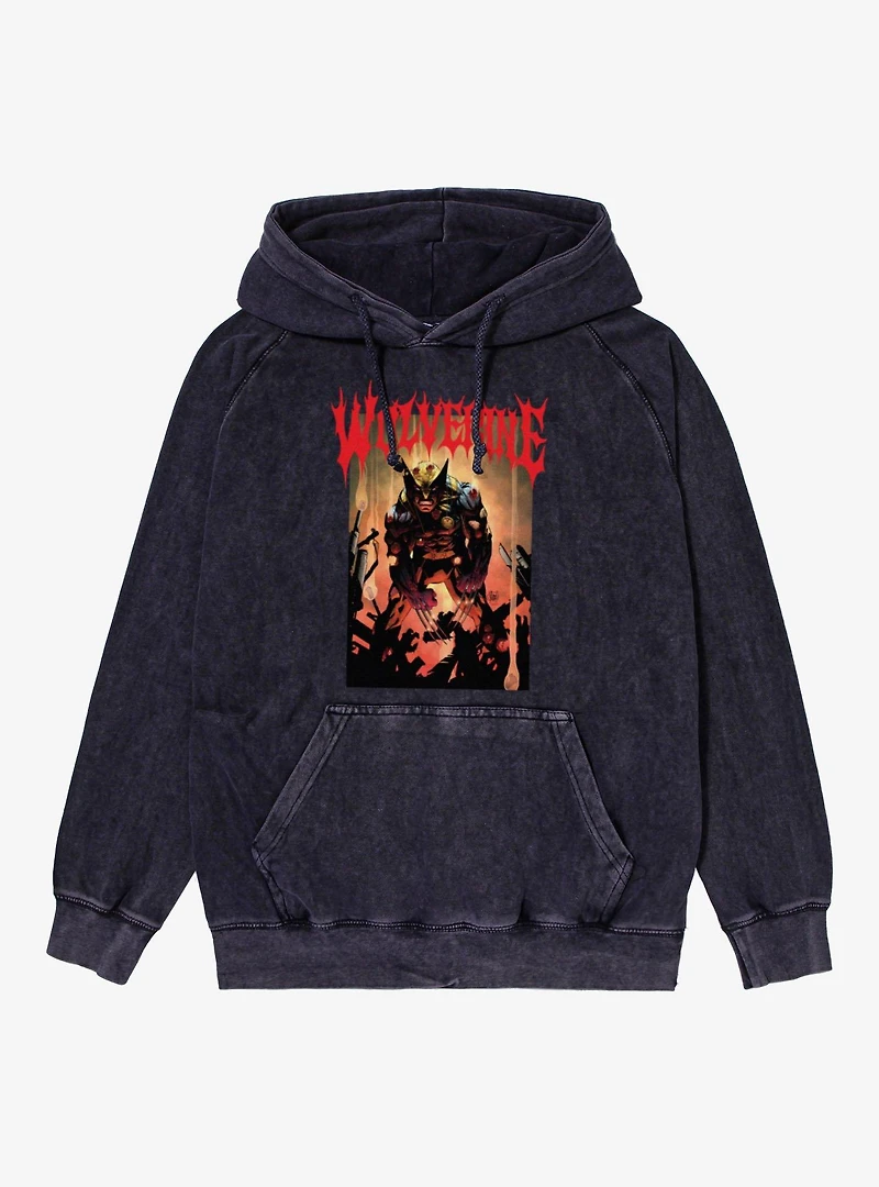 Marvel X-Men Comics Wolverine Wounded Animal Mineral Wash Hoodie