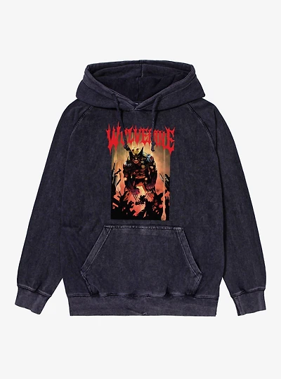 Marvel X-Men Comics Wolverine Wounded Animal Mineral Wash Hoodie