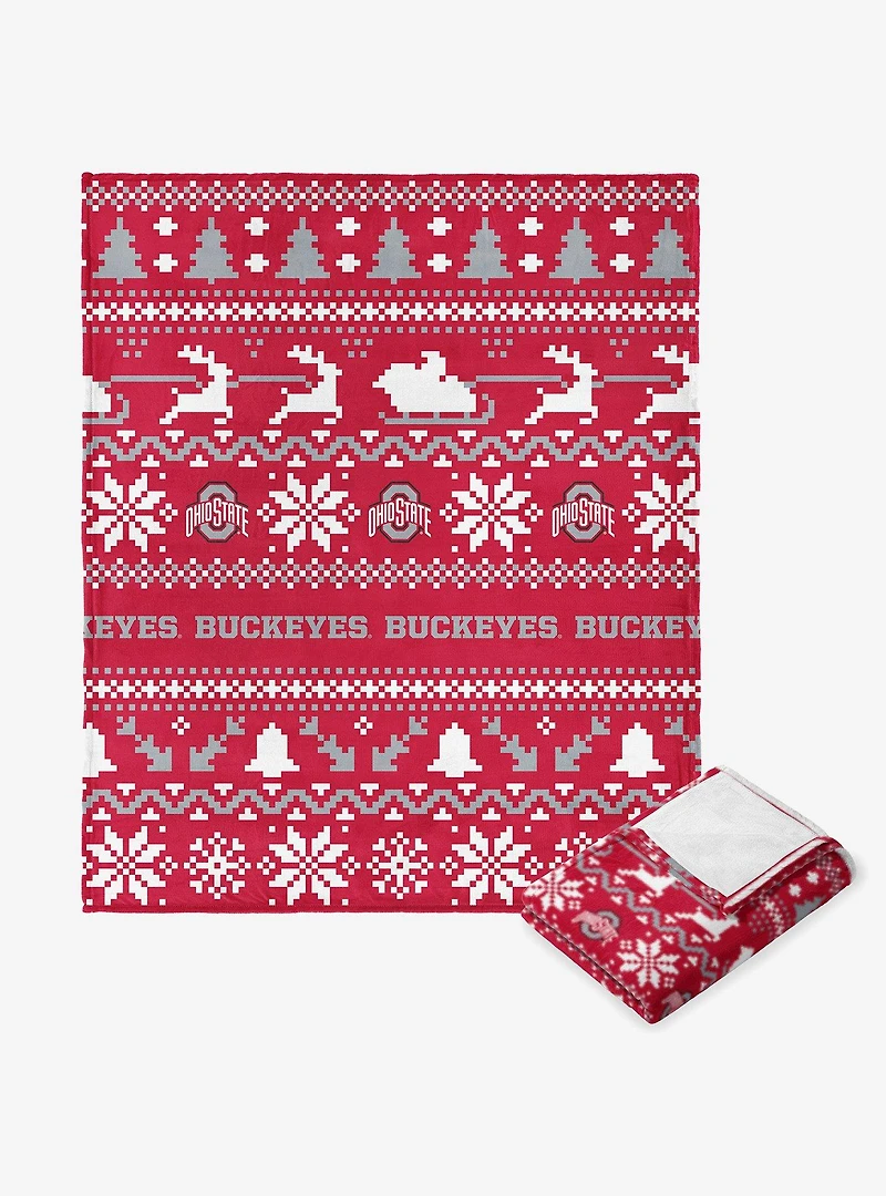 NCAA Ohio State Buckeyes Xmas Time Silk Touch Throw Blanket