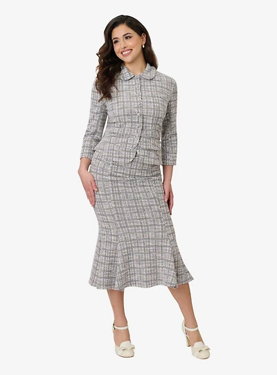 Unique Vintage Lavender Plaid Boucle Trumpet Skirt