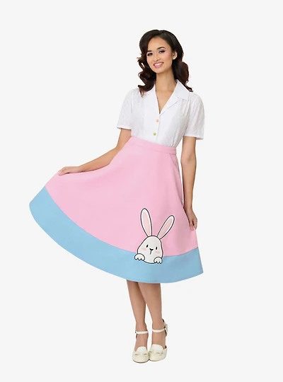Unique Vintage Pink & Blue Bunny Soda Shop Swing Skirt