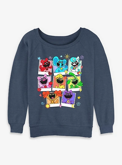 Poppy Playtime Polaroid Smiling Critters Womens Slouchy Sweatshirt