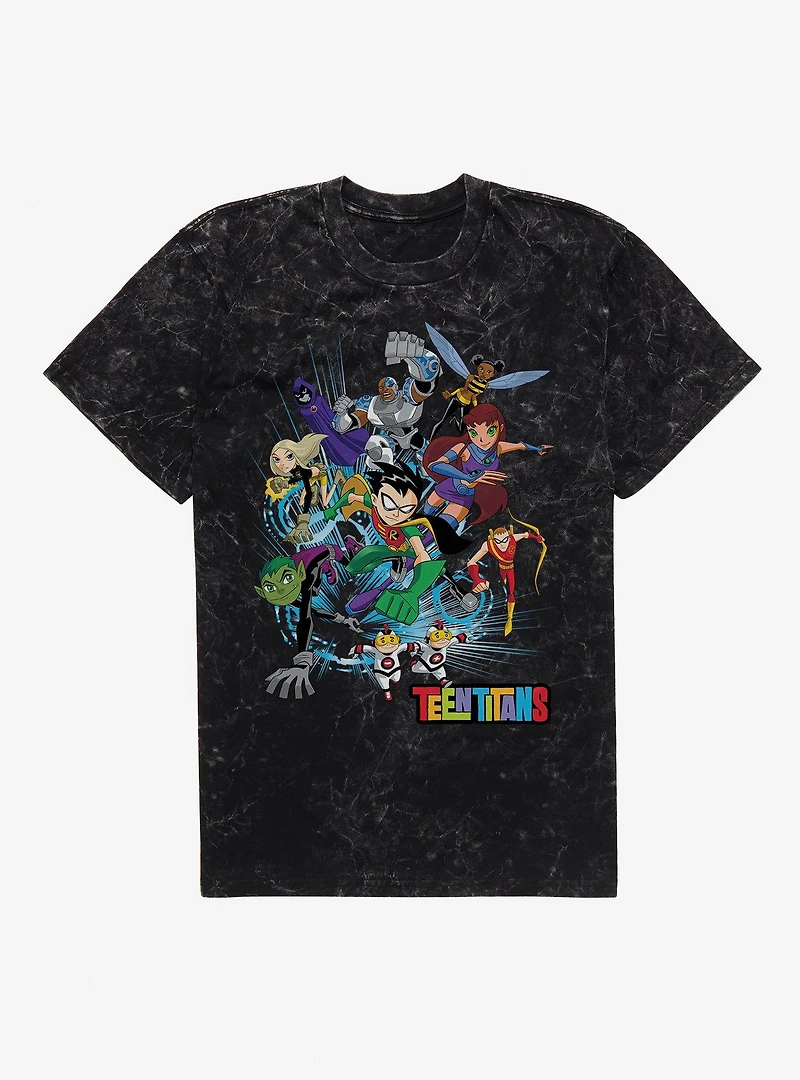 Teen Titans Group Attack Mineral Wash T-Shirt