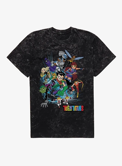 Teen Titans Group Attack Mineral Wash T-Shirt