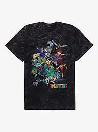 Teen Titans Group Attack Mineral Wash T-Shirt