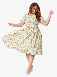 Unique Vintage Plus Green Easter Bunny Print Swing Dress