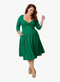 Unique Vintage Plus Green Bengaline Front Twist Swing Dress