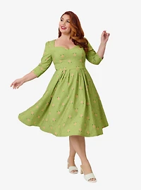Unique Vintage Plus Chartreuse & Pink Rose Sweetheart Swing Dress