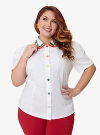 Unique Vintage Plus White Rainbow Embroidered Collar Blouse