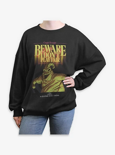Disney The Nightmare Before Christmas Oogie Boogie Beware I Don't Play Fair Womens Oversized Sweatshirt