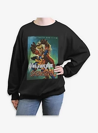 Marvel X-Men Raging Tooth And Claw Wolverine Sabretooth Womens Oversized Sweatshirt