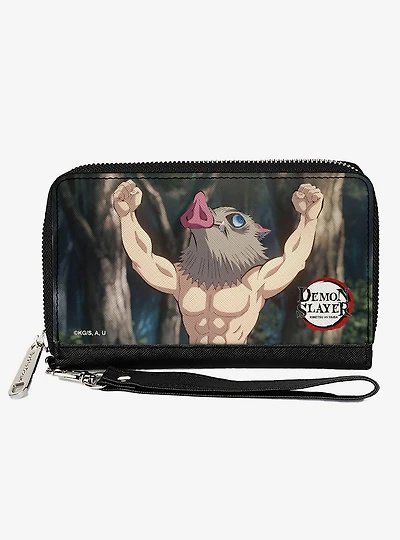 Demon Slayer Inosuke Hashibira Boar Head Arms Up Pose Zip Around Wallet