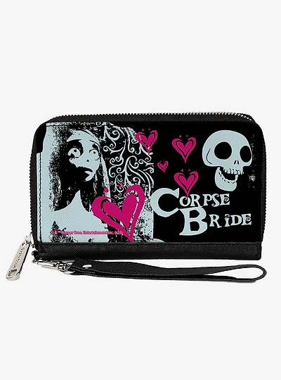 Corpse Bride Emily Hearts & Skull Zip Around Wallet