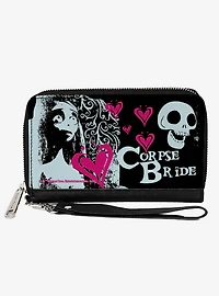 Corpse Bride Emily Hearts & Skull Zip Around Wallet