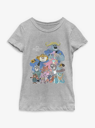 Disney Pixar Zootopia 2 Many Wild Animals Youth Girls T-Shirt