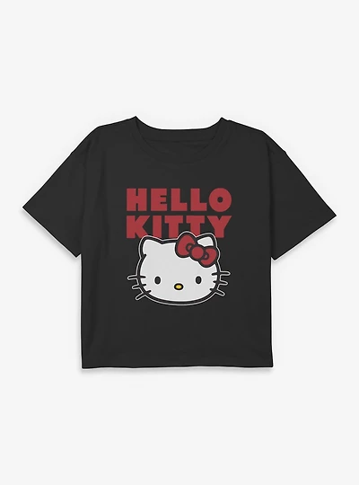 Hello Kitty Face Youth Girls Boxy Crop T-Shirt