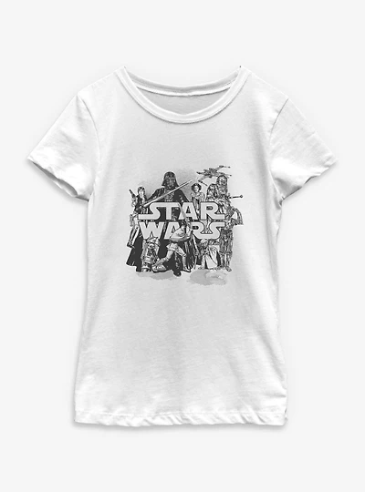Star Wars Character Collage Sketch Youth Girls T-Shirt