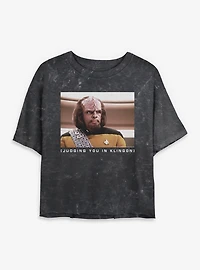Star Trek Worf Judging You Klingon Mineral Wash Womens Crop T-Shirt