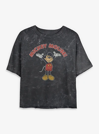 Disney Mickey Mouse Retro Cheer Mineral Wash Womens Crop T-Shirt