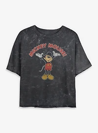 Disney Mickey Mouse Retro Cheer Mineral Wash Womens Crop T-Shirt