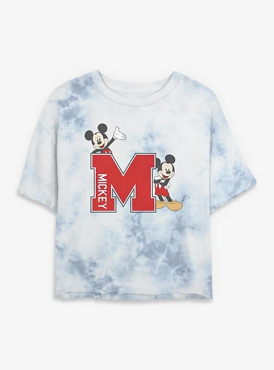 Disney Mickey Mouse Varsity Style Tie Dye Crop Womens T-Shirt