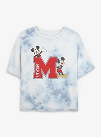 Disney Mickey Mouse Varsity Style Tie Dye Crop Womens T-Shirt