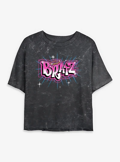Bratz Logo Spray Paint Mineral Wash Womens Crop T-Shirt