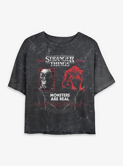 Stranger Things Vecna & Demogorgon Monsters Are Real Mineral Wash Womens Crop T-Shirt