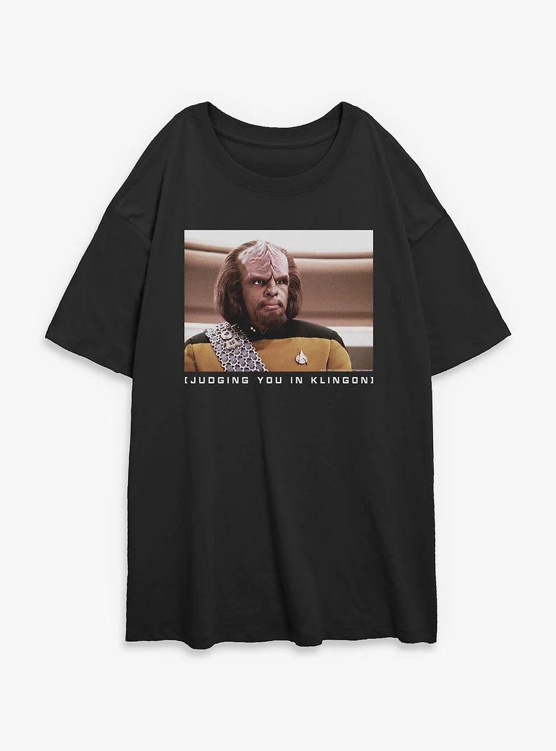 Star Trek Worf Judging You Klingon Womens Oversized T-Shirt