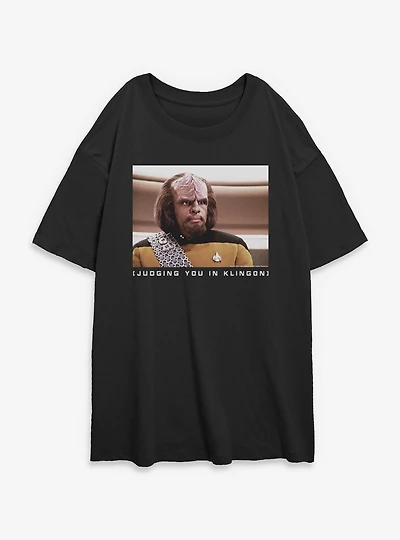 Star Trek Worf Judging You Klingon Womens Oversized T-Shirt