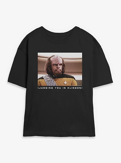 Star Trek Worf Judging You Klingon Womens Skimmer T-Shirt