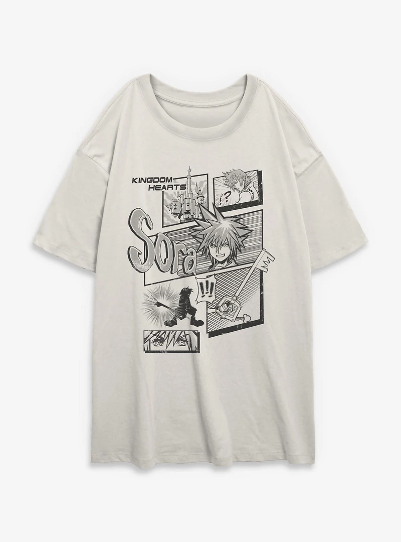 Disney Kingdom Hearts Sora Key Pages Womens Oversized T-Shirt