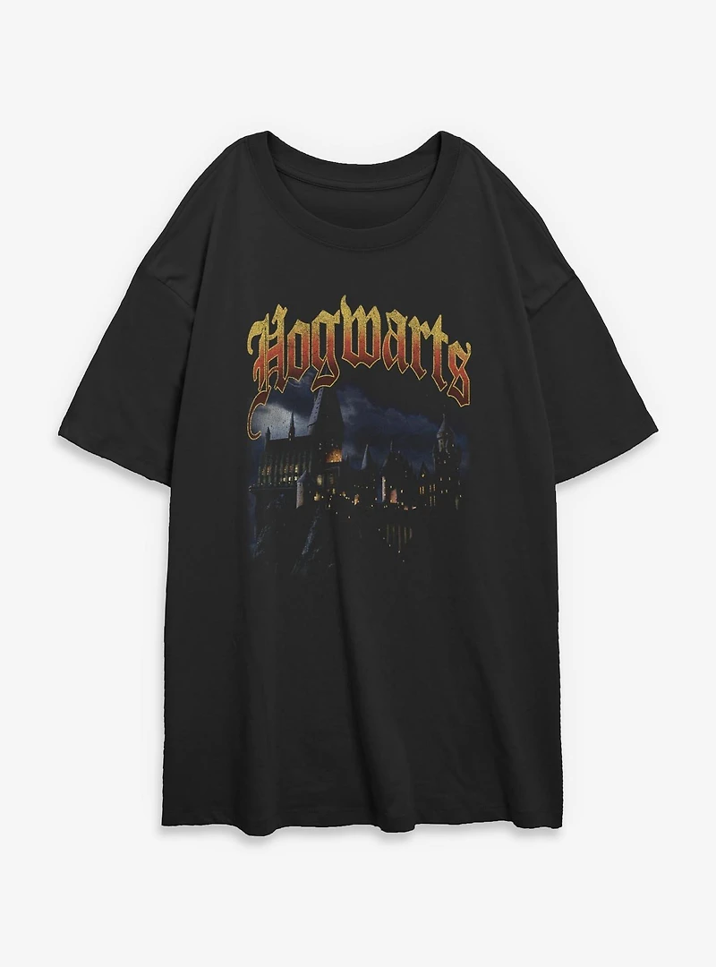 Harry Potter Hogwarts Castle At Night Womens Oversized T-Shirt