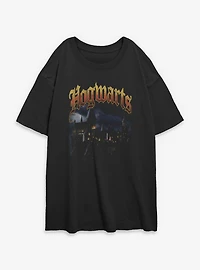 Harry Potter Hogwarts Castle At Night Womens Oversized T-Shirt