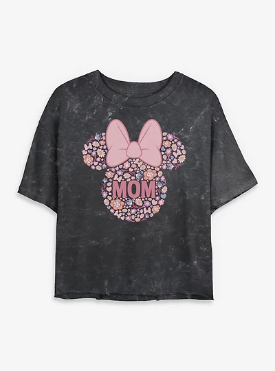 Disney Minnie Mouse Mom Floral Head Mineral Wash Womens Crop T-Shirt